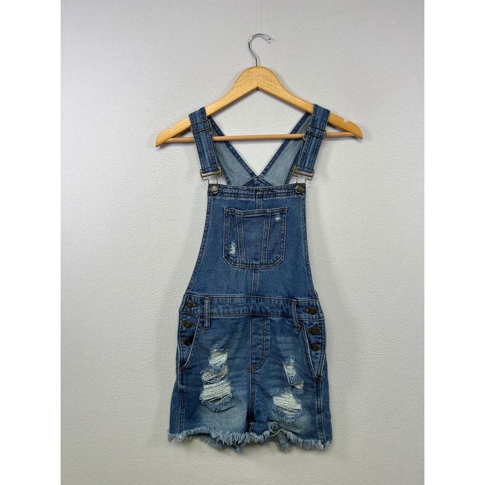 Y2K Grunge SO Women XS Blue Distressed Frayed Hem Vintage Stretch Mom Overalls